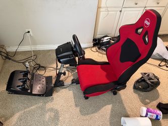 Logitech g920 racing sim with seat and stand