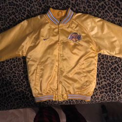 VTG YOUTH Nike Los Angeles LA Lakers Sz M (12-14) Satin Bomber Jacket Vintage