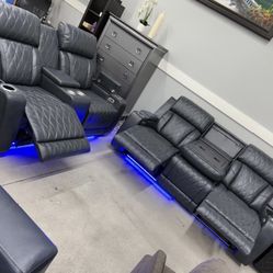 Power Recliner Sofa Set  ✨ With LED Light 
