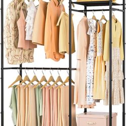 Neprock Portable Closets for Hanging Clothes, Freestanding Clothing Rack with 3 Hang Rods & 5 Shelves, Metal Wardrobe Garment Rack for Bedrooms Entran