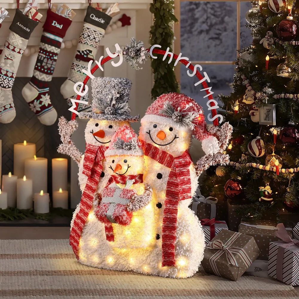 Merry Christmas Snowman trio with battery-powered lights ,HD2043