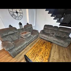 Comfy brown Manual Recliner 2 Piece Couch