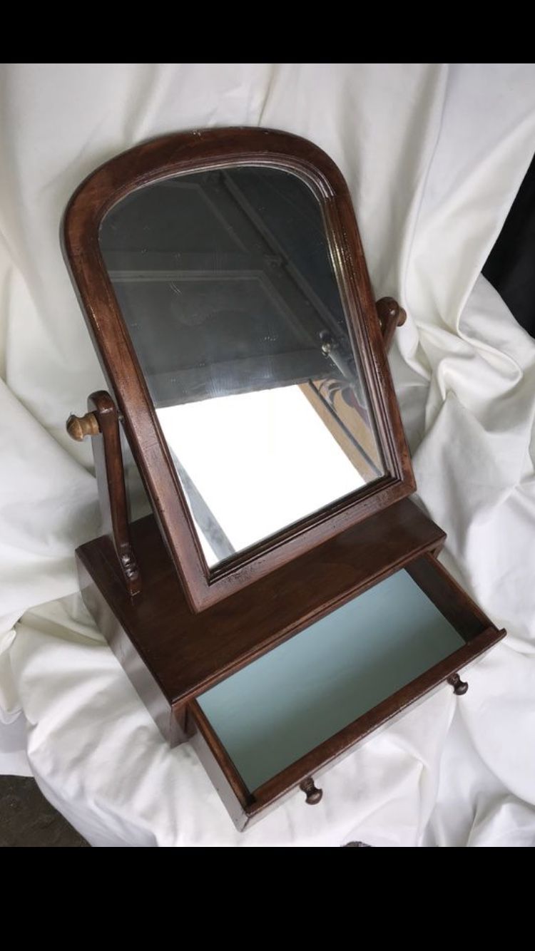 REDUCED RARE VINTAGE ETHAN ALLEN gentlemen’s shaving mirror w/ drawer portable VANITY • SOLID