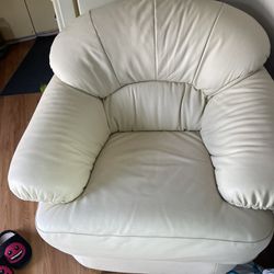 Leather Loveseat And Oversized White Chair.  Quality Furniture..Branford