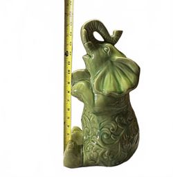 FIGURINE Vintage Green Elephant Ceramic Figurine with Decorative Floral Pattern