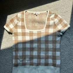 Madewell Gingham Knit Square Neck Top