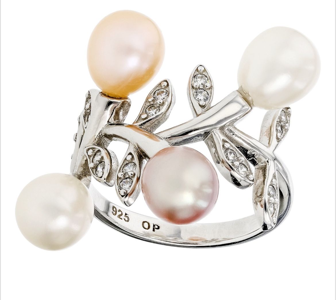 Multi-Color Cultured Freshwater Pearl and Bella Luce® Cubic Zirconia Rhodium Over Sterling Ring  