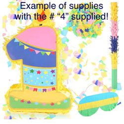 Libima Birthday Number Pinata with Stick Blindfold Confetti Multicolor Number 4