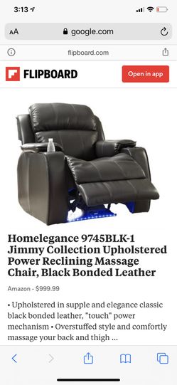 Homelegance Jimmy Collection Upholstered Power Reclining Massage Chair, Black Bonded Leather Homelegance Jimmy Collection Upholstered Power Reclining