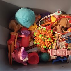 Bin of assorted children's toys