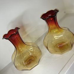 Tiara Amberina Ruffled Edge Vase 70’s Vintage Set