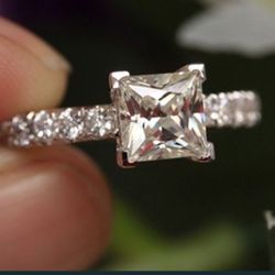 Princess cut sterling silver wedding ring size 9