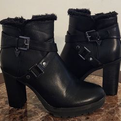 GUESS Women's High Heel Ankle Boots With Fur Trim 8M 