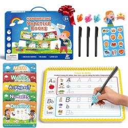 Magic Grooved Writing Practice for Kids Ages 3-8 - 5 Pack Reusable Handwriting Books with Disappearing Ink - Preschool Copybook Set for Alphabet Math 