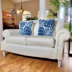 White Fabric Sofa Loveseat - DELIVERY AVAILABLE - $99 🛋🚚