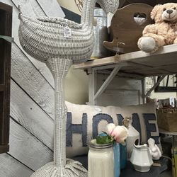 Fun Vintage Wicker Flamingo Planter