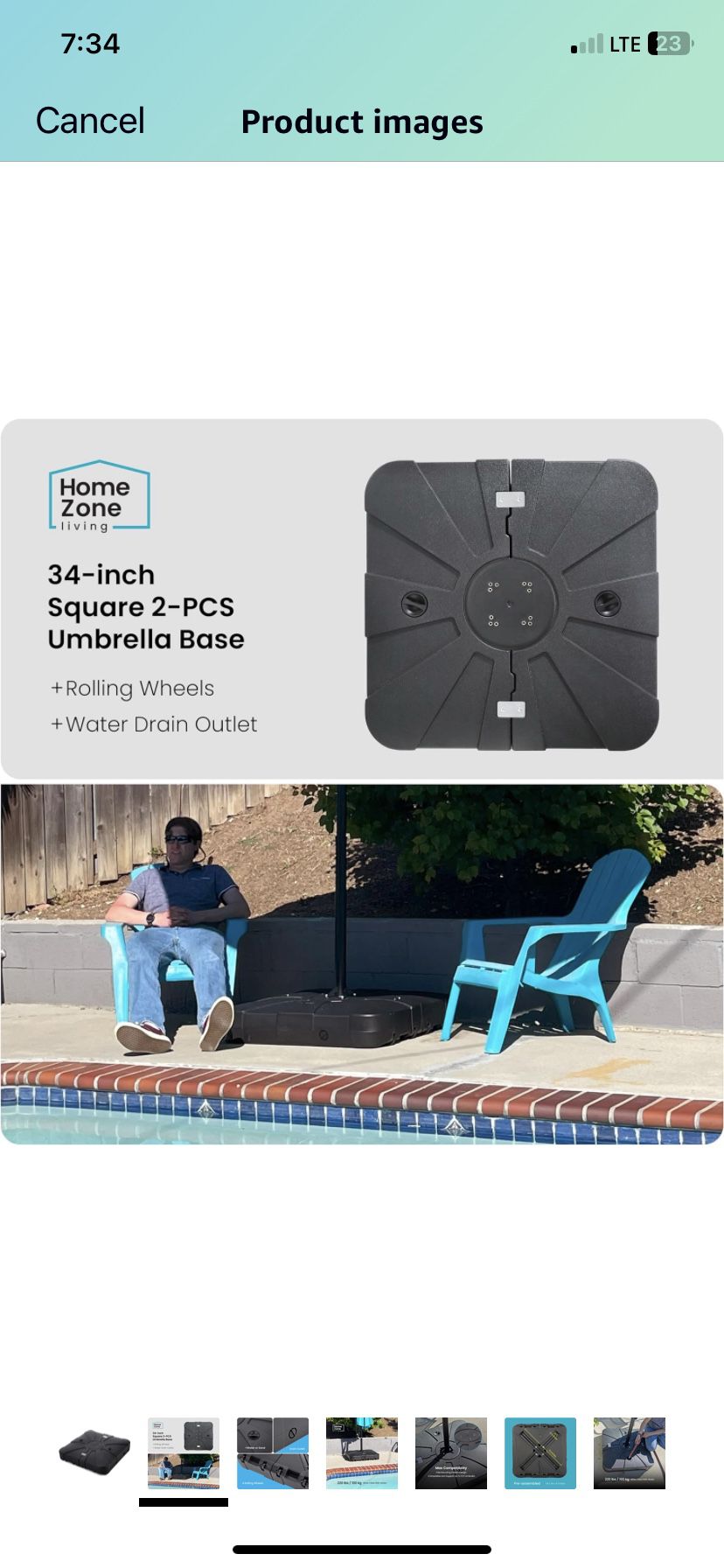 34" Square Heavy Duty 2-PCS Umbrella Base w/Rolling Wheels for Patio Pool Backyard, Supports Up to 11 Ft Umbrell