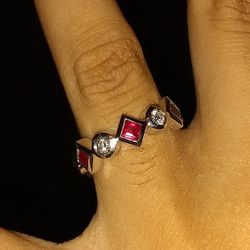 14kt white Gold Diamond /Ruby Solid  Band 