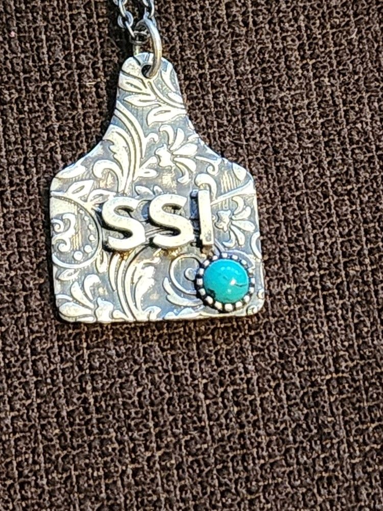 STERLING SILVER BLUE TURQUOISE TAG NECKLACE 