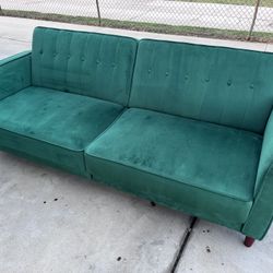 Mid-Century Modern Dark Green Velvet Couch