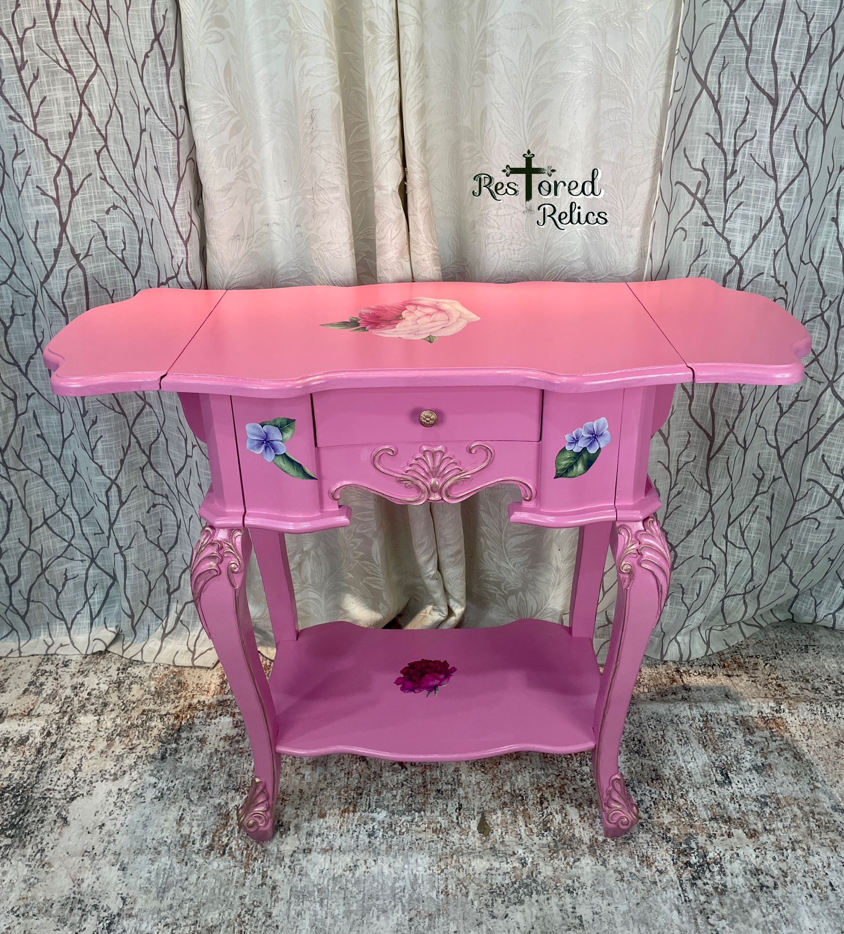 Petite, pink floral child’s vanity/desk