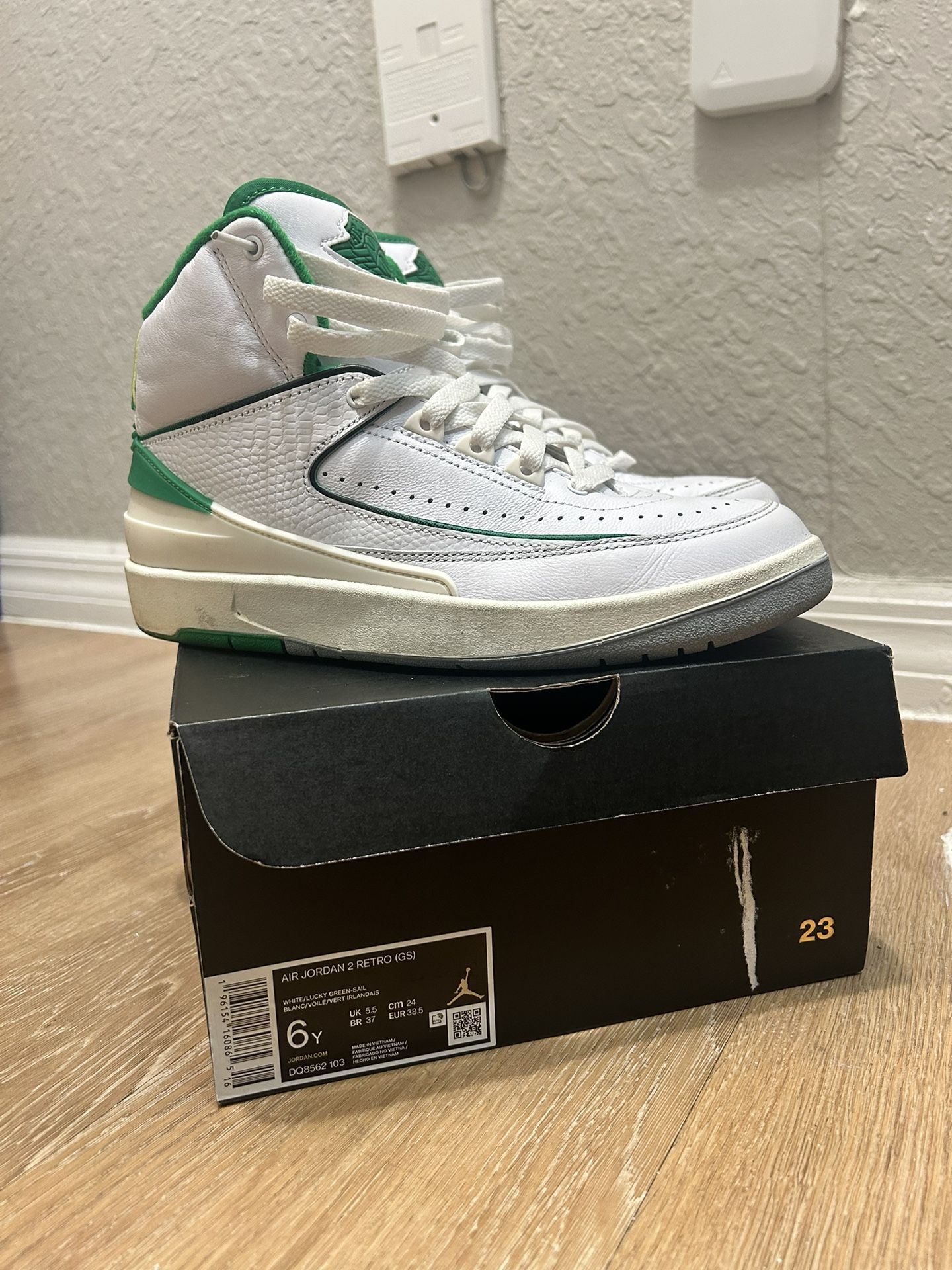 Jordan 2 Retro Lucky Green - Size 6 GS