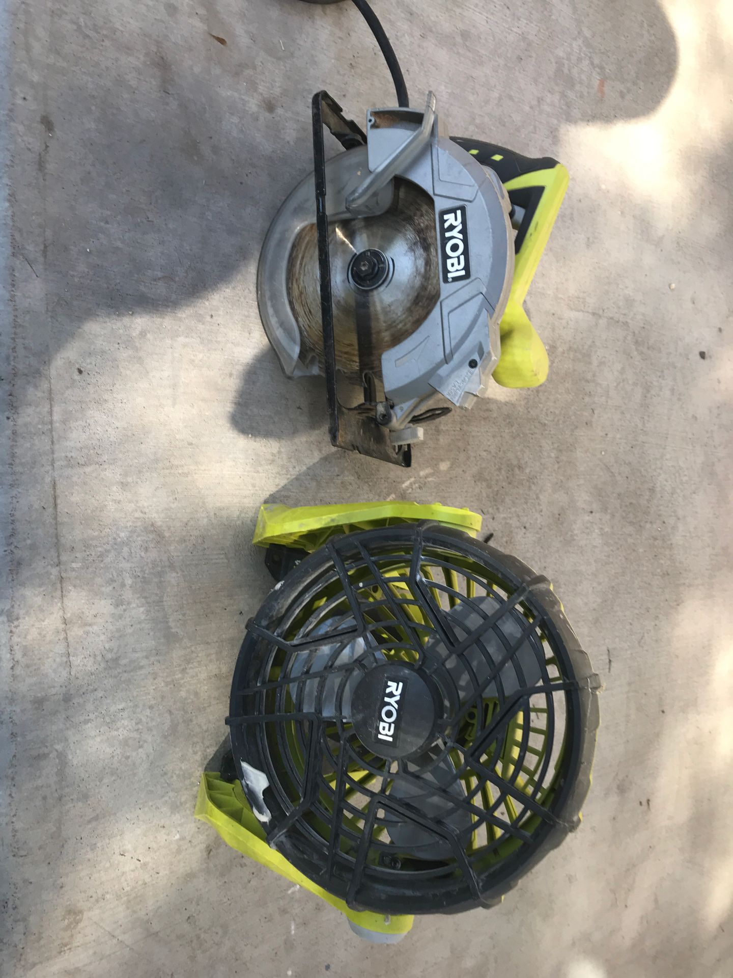 Ryobi saw and fan with battery