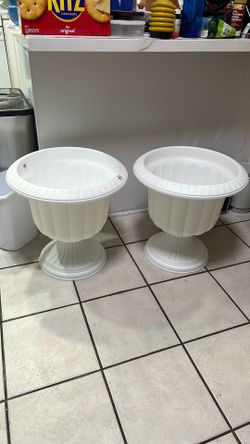 Plastic Classic Fluted Urn Planter, White, 19in (Pack of 2) - Decorative Flower Pots for Outdoor & Indoor Use - Lightweight, Durable with Drainage - E