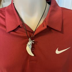 898-AMT Faux Wolf Tooth Pendant With Black Linen Necklace And  Claw Hook- New