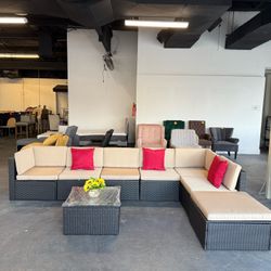 🔥Set of 8🔥Patio Outdoor Furniture Sofa Set, All Weather PE Rattan Wicker Sectional Sets Modern Modular Couch Outside Conversation Set with Thick Cus