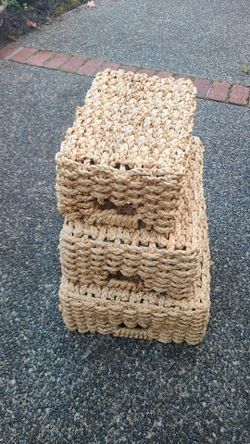 Wicker Baskets Storage Handles Organizing Woven seagrass Braid w Liner (set 3)