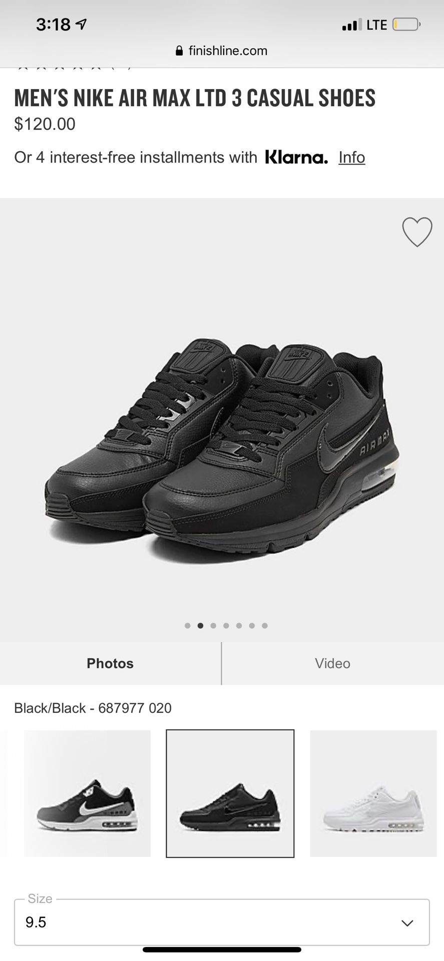 Nike air max ltd 3 black. Size 9.5
