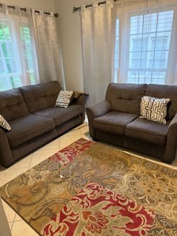 Brown Fabric Sofa and Loveseat Set
