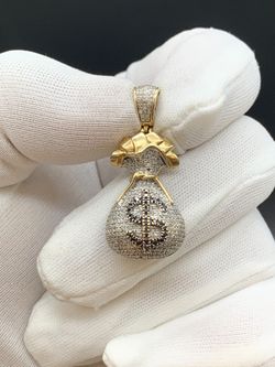 1.5" Diamond $ bag gold pendant #23950