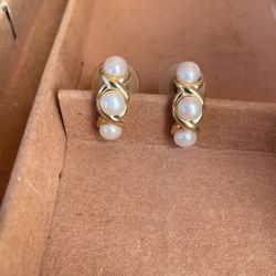Pair Of Gold Plated Earrings With Pearls