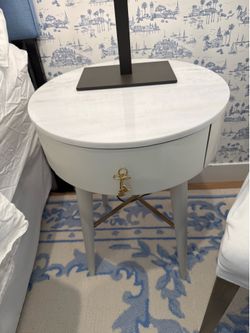 Pair of West Elm Penelope Marble Top Nightstands | White & Brass