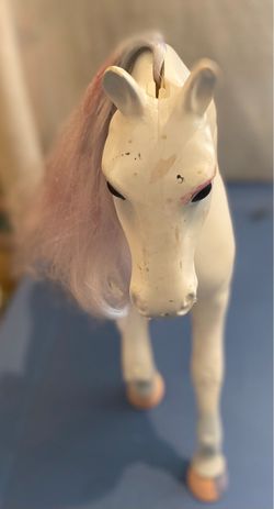 White Toy Horse Figure with Pink Mane