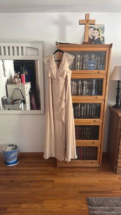 Women's Plus Size Ruffle Chiffon Champagne Bridesmaid Dresses Simple Split A-Line Long Bridesmaid Dresses Size 18W