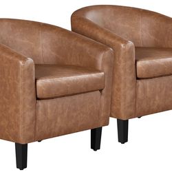 Accent Chair, Faux Leather Armchairs Comfy Club Chairs Modern Accent Chair with Soft Seat for Living Room Bedroom Reading Room Waiting Room, Brown, Se
