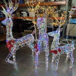 Lighted Christmas Reindeer Family Decoration, 3 Pieces, 300 Warm White Lights, Indoor & Outdoor, with Stakes