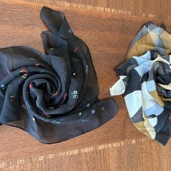 Echo designer Scarf flat one black multicolored flowers, the other multicolored abstract geometric