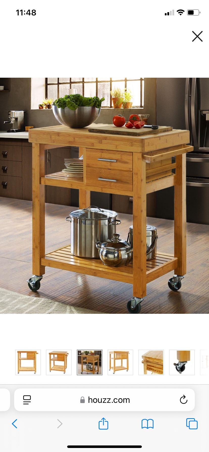 Rolling Bamboo Wood Kitchen Island Cart Trolley, Cabinet w/ Towel Rack & Drawers