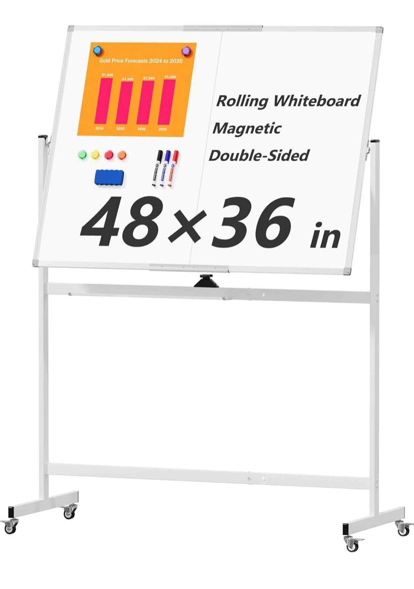 Large Rolling Whiteboard on Wheels, 48" x 36"