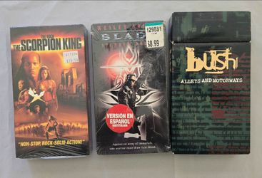 VHS tapes scorpion king sealed blade sealed bush alleys & motorways