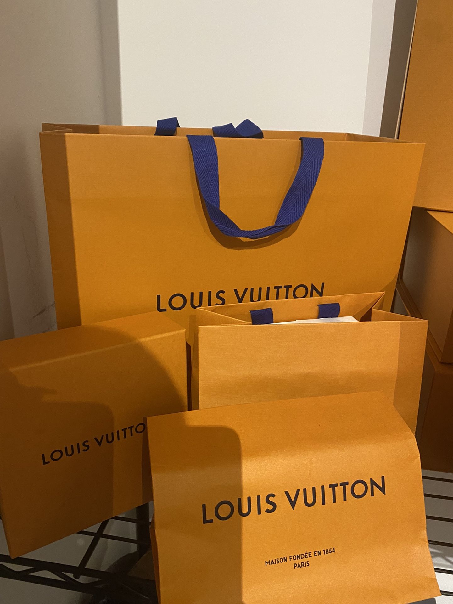 BRAND NEW LOUIS VUITTON AND GUCCI SHOPPING BAGS AND BOXES for Sale