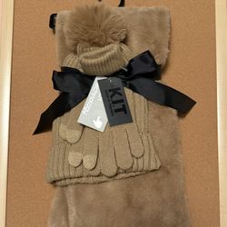 K.I.T. Infinity Scarf, Beanie, Gloves Taupe with Touch Technology One Size