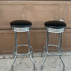 Vintage chrome and black bar stools retro, Dinner, Bar, Man Cave