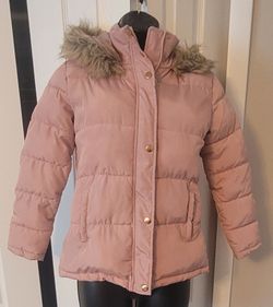 Girls Hooded Coat – Pink with Brown Hood