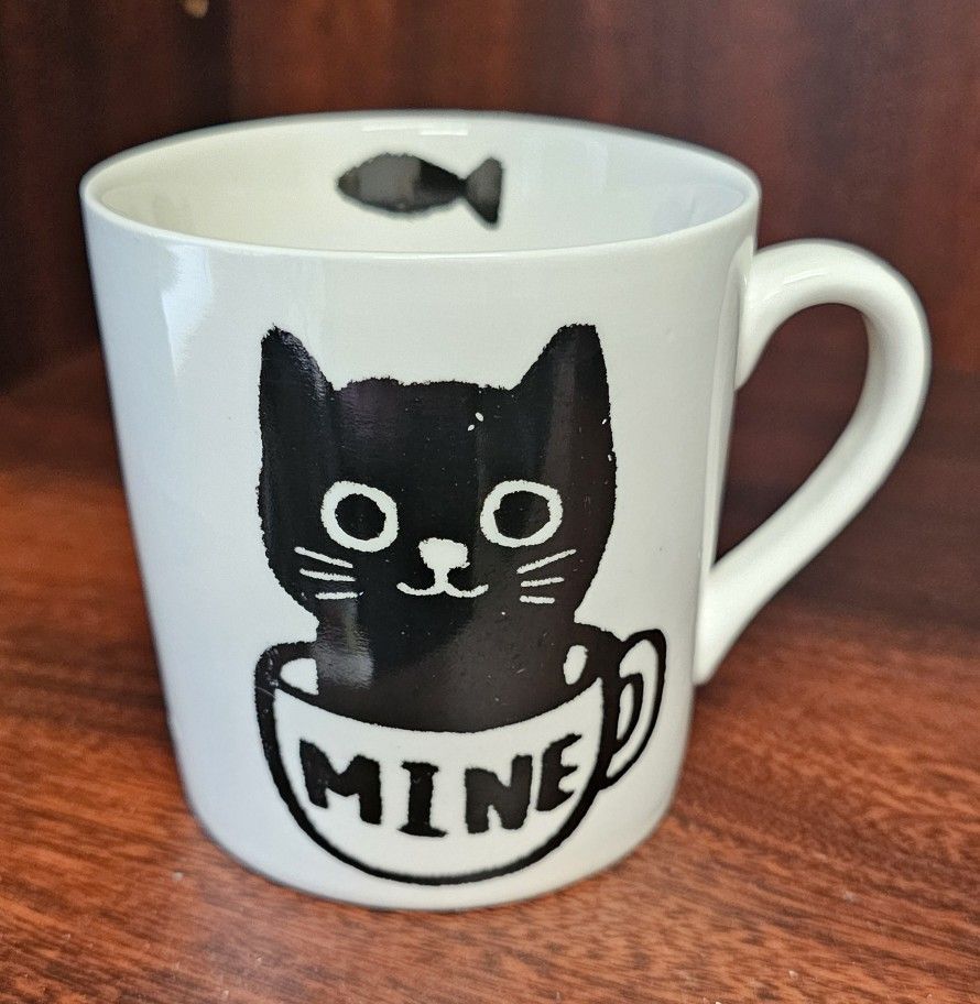 Vintage Daiso Japan Its Mine Black Cat Coffee Mug