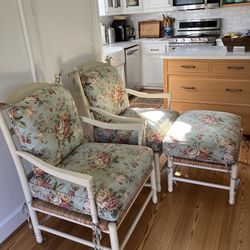 Ethan Allen Wooden Chairs And Ottoman
